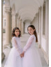 Long Transparent Sleeves White Tulle Flower Girl Dress